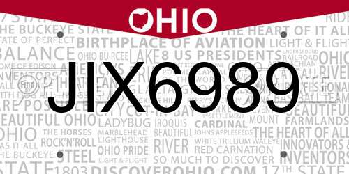 JIX6989 Ohio License Plate