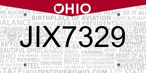 JIX7329 Ohio License Plate