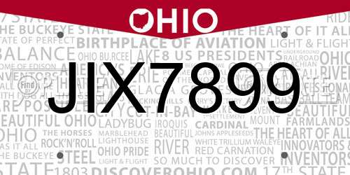 JIX7899 Ohio License Plate