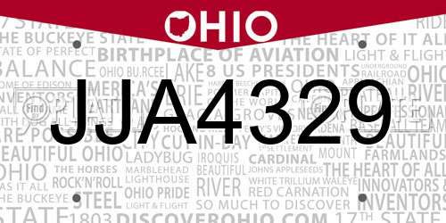 JJA4329 Ohio License Plate