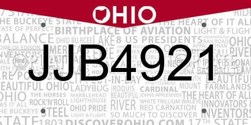 JJB4921 Ohio License Plate