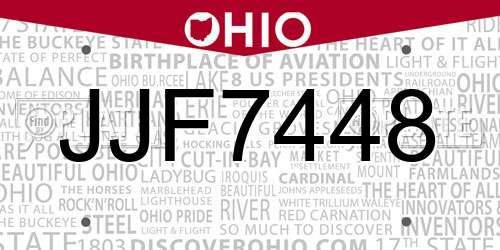 JJF7448 Ohio License Plate