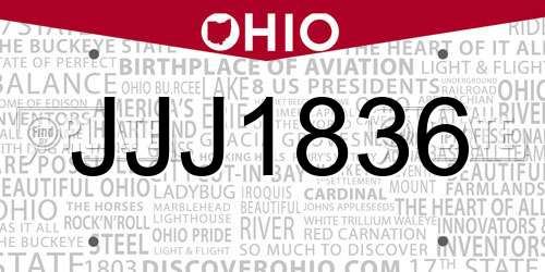 JJJ1836 Ohio License Plate