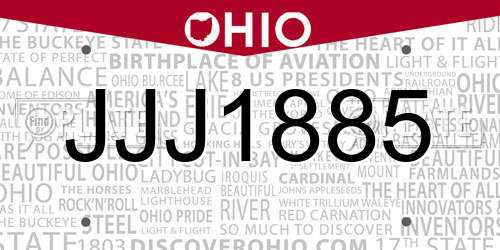 JJJ1885 Ohio License Plate