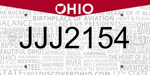 JJJ2154 Ohio License Plate