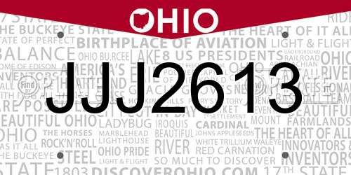 JJJ2613 Ohio License Plate