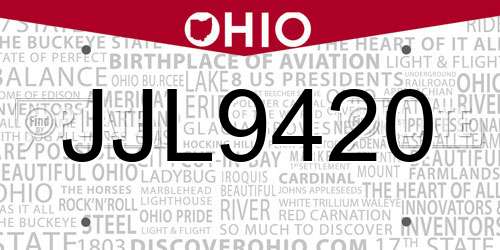 JJL9420 Ohio License Plate