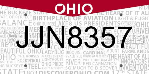 JJN8357 Ohio License Plate