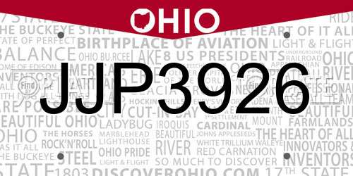 JJP3926 Ohio License Plate