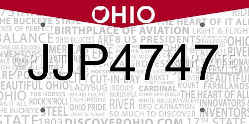 JJP4747 Ohio License Plate