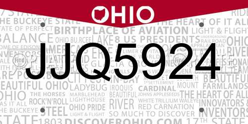 JJQ5924 Ohio License Plate