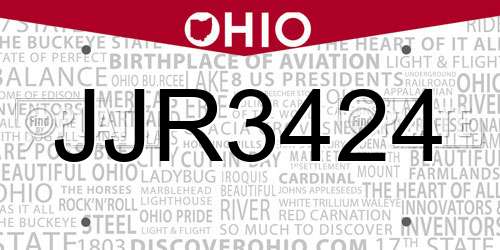 JJR3424 Ohio License Plate