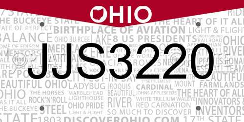 JJS3220 Ohio License Plate