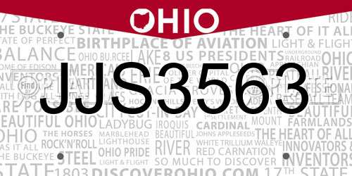 JJS3563 Ohio License Plate
