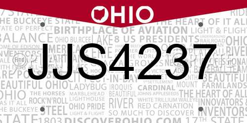 JJS4237 Ohio License Plate