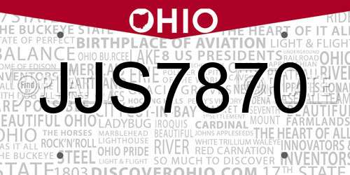 JJS7870 Ohio License Plate