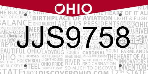 JJS9758 Ohio License Plate