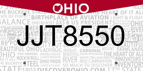 JJT8550 Ohio License Plate