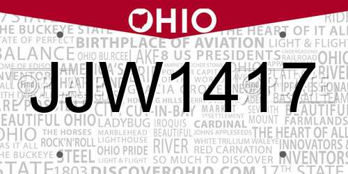 JJW1417 Ohio License Plate