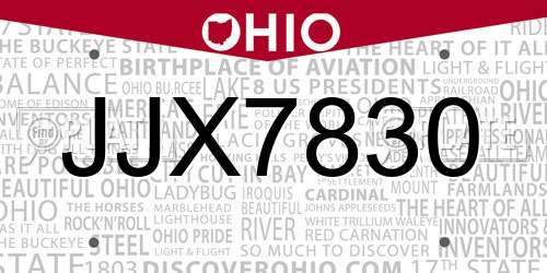 JJX7830 Ohio License Plate
