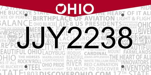 JJY2238 Ohio License Plate