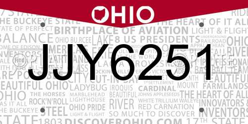 JJY6251 Ohio License Plate