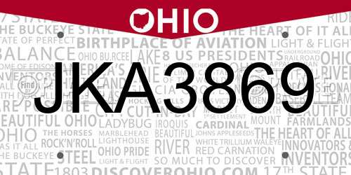 JKA3869 Ohio License Plate