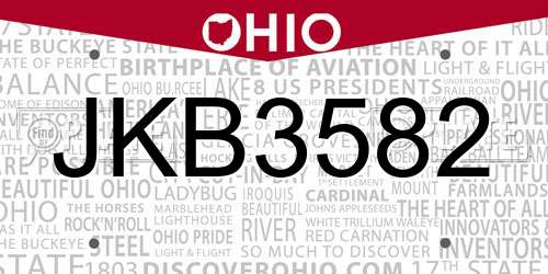 JKB3582 Ohio License Plate