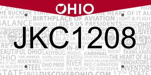 JKC1208 Ohio License Plate