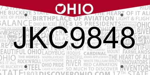 JKC9848 Ohio License Plate
