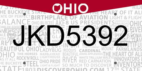 JKD5392 Ohio License Plate