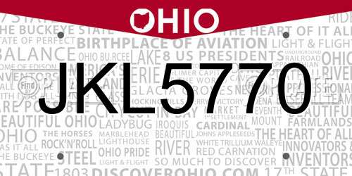 JKL5770 Ohio License Plate