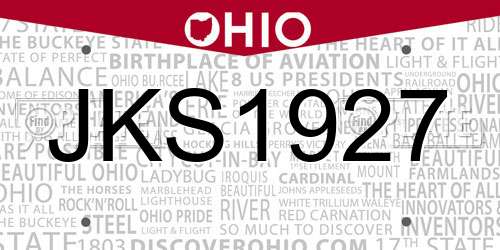 JKS1927 Ohio License Plate