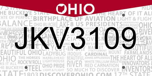 JKV3109 Ohio License Plate