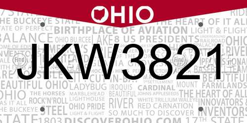 JKW3821 Ohio License Plate