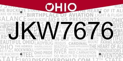 JKW7676 Ohio License Plate