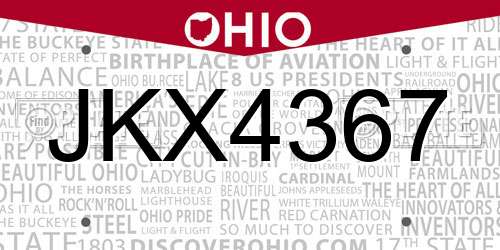 JKX4367 Ohio License Plate