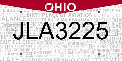 JLA3225 Ohio License Plate