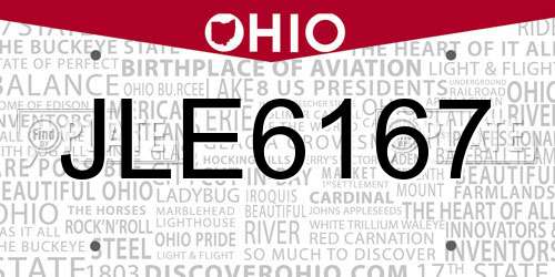 JLE6167 Ohio License Plate