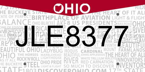 JLE8377 Ohio License Plate