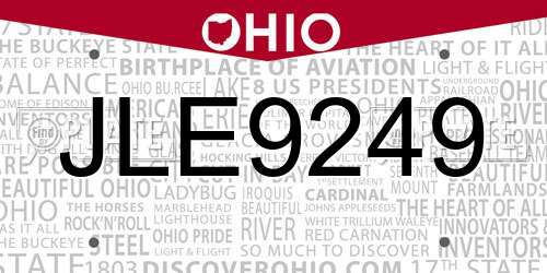 JLE9249 Ohio License Plate