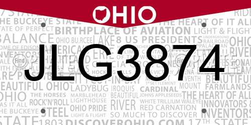 JLG3874 Ohio License Plate