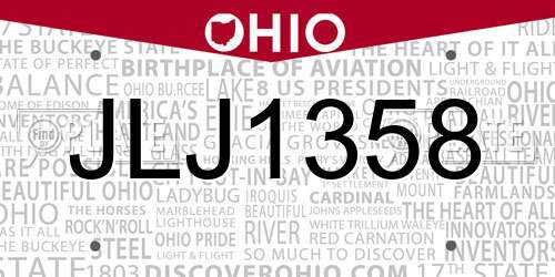 JLJ1358 Ohio License Plate