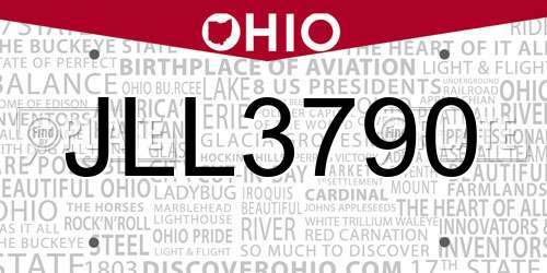 JLL3790 Ohio License Plate
