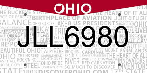 JLL6980 Ohio License Plate