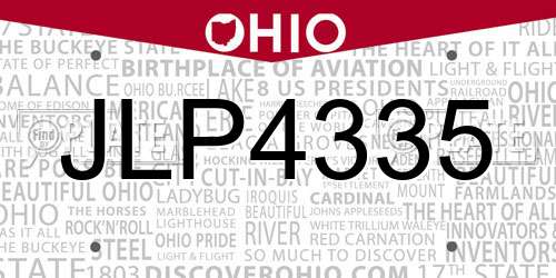 JLP4335 Ohio License Plate