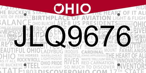 JLQ9676 Ohio License Plate