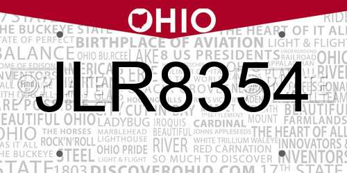 JLR8354 Ohio License Plate