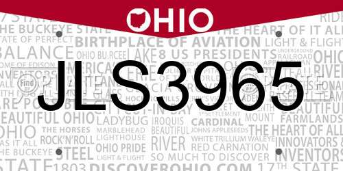 JLS3965 Ohio License Plate