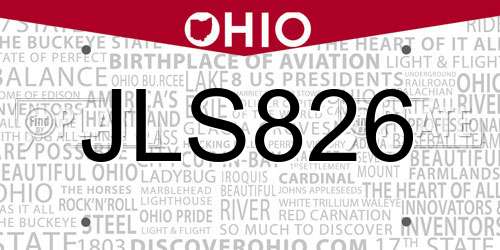 JLS826 Ohio License Plate